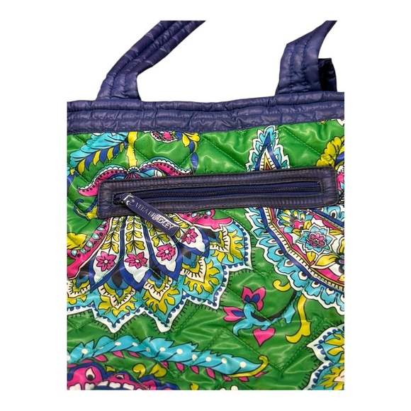 Vera Bradley Large Pleated Tote Shoulder Bag – Trimmed Emerald Green Paisley - Picture 4 of 14